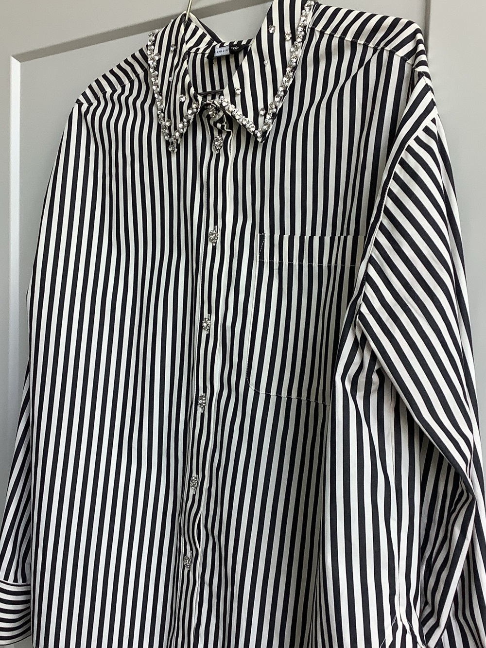 Embellished Collar Black & White Stripe women’s shirt